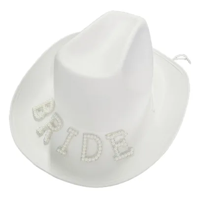 Rhinestone "Bride" Cowgirl Hat Bride Cowgirl Hat White Cowboy Hats for Bachelorette Party Bridal Shower Play DressUp Supplies
