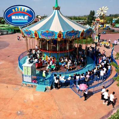 Two Tier Carousel Ride High Capacity Vintage Design Smooth Rotation PLC Control Perfect for Shopping Mall Atriums