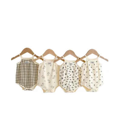 2025 Summer Baby Suspender Bag Fart Clothes Triangle ha Clothes Boy and Girl Baby Vest Sleeveless Romper Spanish Style