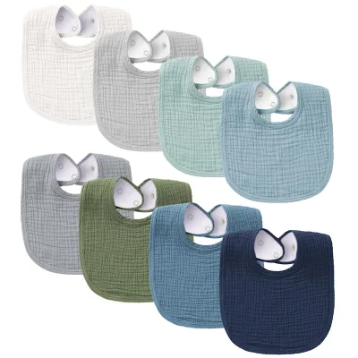 100% Cotton Muslin Bandana Style Baby Bib Soft Absorbent Snap Adjust Feeding Drool Control Button Cute Plain Patterns for Kids
