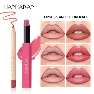 Handaiyan Two-Piece Set Soft Mist Moisturizing Lipstick & Lip Liner Long-Lasting Waterproof Smudge-Proof Makeup