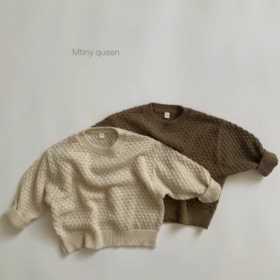 Hot Selling Customization Loose New Design Boys O-neck Knitted Pullover Sweater Mohair Solid Color Chunky Knit Sweater Kids