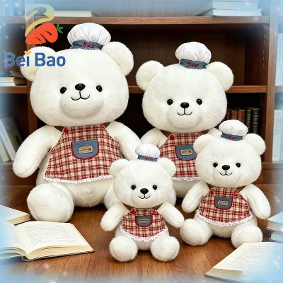 Plushie Manufacturer Custom Logo Dressed Chef Teddy Bear Plush Toy Soft Stuffed Bear for Kids Gift in Stock Fast Shipping