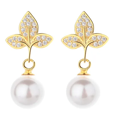 S925 Sterling Silver Butterfly Shape Freshwater Pearl Drop Earrings 18K Gold Plated Inlaid Zircon Classic Elegant Party Jewelry