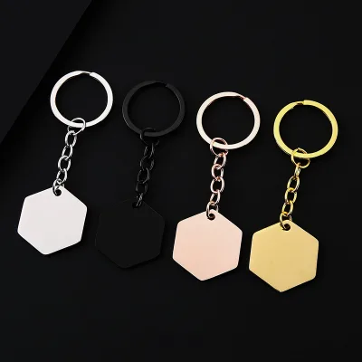 Hot Personalized Customization Laser Engraving logo Printing Stainless Steel Photo Hexagonal Blank Material Metal Keychain