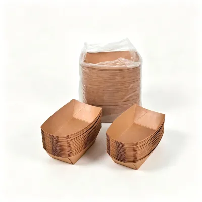 Wholesale Recyclable Brown Paper Boat Tray Custom Size Printed Disposable Snack Container for Restaurant Catering Shop
