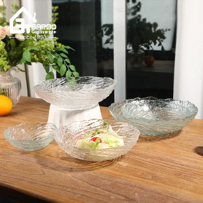 Handmade Spiral Pattern Elegant Glass Bowl for Dinner Salad Soup 5-10 Inch Clear Green Decorative Food Serving Glass Dish Bowl
