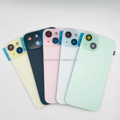 Mobile Phone Back Full Housing Complete Assembly Rear Cover Glass with Flex Cable Parts for iPhone 15