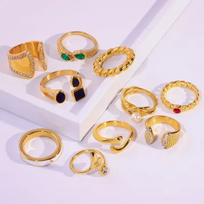GOODLUCK  Jewelry Fashion Rings 18k Gold Plated Adjustable Men Rings Rectangle Colorful Red Blue Purple Cubic Zircon Ring