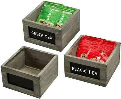Set of 3 Wood Storage Tea Bag Box Office Coffee Sugar Sweetener Bag Wooden Storage Box