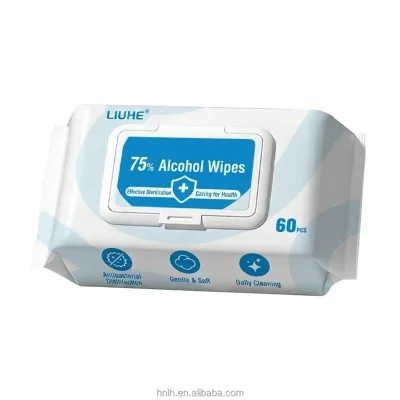 LIUHE Disposable Cotton Alcoholic Wipes Custom 60 Sheets Per Pack Direct Factory High-quality Ingredients