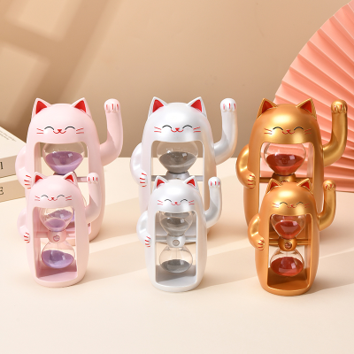 Lucky Cat Hourglass Timer Creative High-End Living Room Reception Wealth Decoration Holiday Blessing Gift