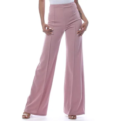 Custom Women's Solid Color Sticky Silk Tangled Fabric Slim-fit High Waist Knitted Casual Flare Pants