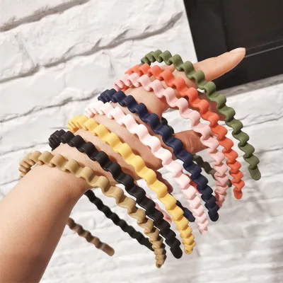 Women Korean Hair Accessories Solid Color Non Slip Head Band Plastic Wavy Hairband