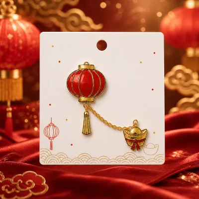 Red Lantern Gold Ingot Brooch 3D Hard Enamel Pin Chinese New Year Lunar Jewelry Wholesale Lapel Pin Custom Badge OEM Factory