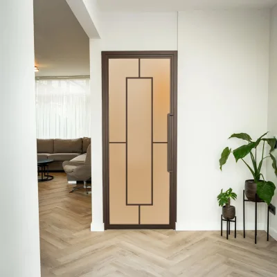 Interior Steel Frame Clear/Brown/Grey/Black Tempered Glass Doors with Long Handles