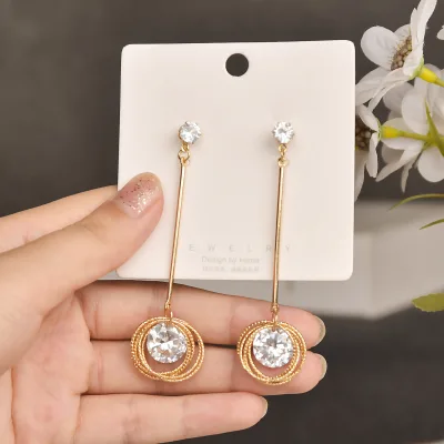 Trendy and Stylish Ear Accessories - Shimmering Zirconia Ear Studs with Dangling Pendants,  Layered Circular Hoop Earrings