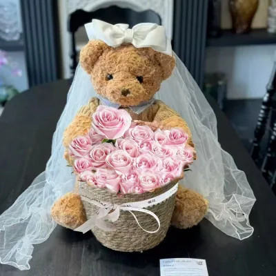 Valentine's Day Teddy Bear Plush Rose Bouquet Birthday Gift Soap Artificial Flower Doll Valentine's Day Gift Send Girls