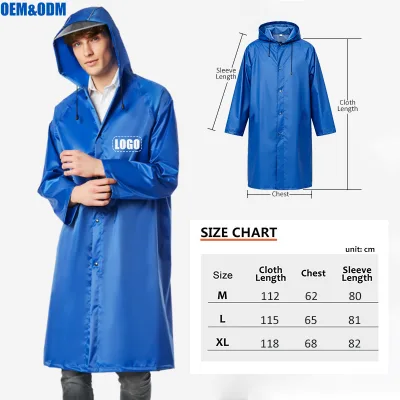 Logo Custom Heavy Duty 210d Polyester Oxford Adult Men Women Blue Long Rain Coat Waterproof for Outdoor Fishing Hiking