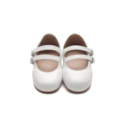 White Mary Jane Leather Dress Shoes Non Slip Rubber Sole Flats Wedding Birthday Casual Daily Formal