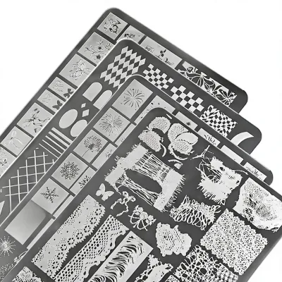 Nail Art Tool Stamping Plates Lace Transfer Stencils Butterflies French Tips Leopard Print Snake Year Designs-Stainless Steel