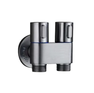 Hot Selling Modern 3-Way Angle Valve Stainless Steel Double Handle Shunt Faucet Diverter Eco-Friendly Easy Installation 1 2 Grey