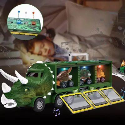 Green Inertia Dinosaur Truck with Small Pull-back Dino Cars Friction Toy Truck With Light Music Friction Toy Vehicle 34x10x11CM