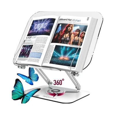 Modern 360° Rotating Acrylic Book Stand Stylish Ergonomic Design Foldable Book Holder Laptop Support 8.8 lb Capacity Clear Store