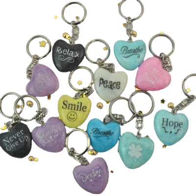 High Quality and Beautiful Marble Gifts Colorful and Customized Marble Heart with Keychain with Engraved