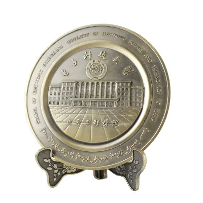 Decorative Anniversary Metal Commemorative Souvenir Plate With Stand for Display