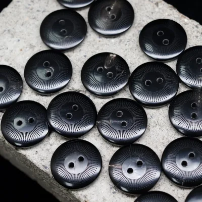 Factory Custom Flat Round 2-hole Black Genuine Horn Buttons Laser Engraved logo Buttons Natural High-quality Buffalo Horn Button