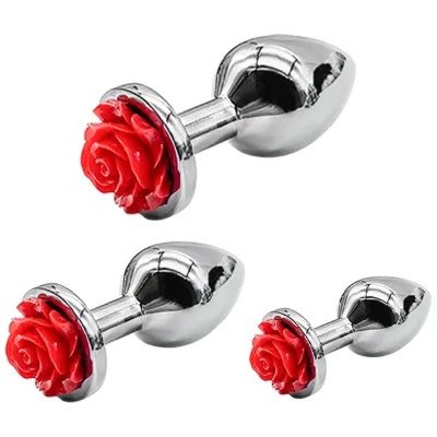 Luxury Metal Anal Butt Plug Elegant Waterdrop Shape with Rose Petal Base Sex Toys Anal Beads Trainer for Men Women Couples