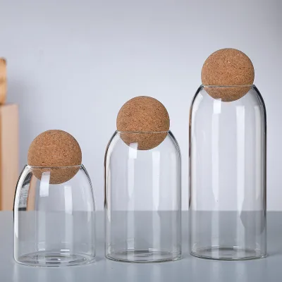 500ml 800ml 1100ml 1400ml Customized Round High Borosilicate Glass Candle Spice Coffee Storage Jar with Ball Wooden Lid