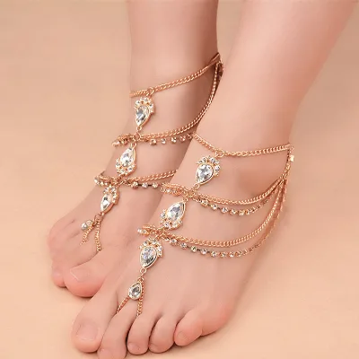 Inlaid Handmade Anklet Adjustable Layered Anklet Bohemian Vintage Rhinestone Thick Short Ankle Chain