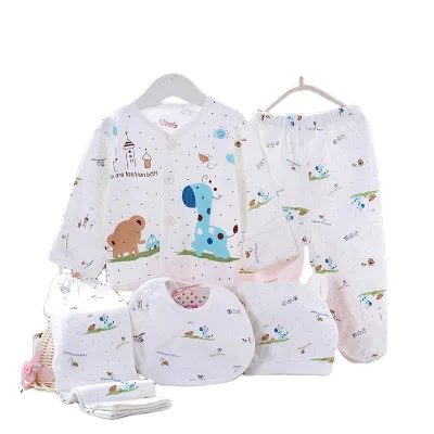 Customized Spring Summer Print Cartoon 5Pcs Newborn Baby Cloth  Set Cotton Baby Romper