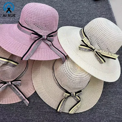 OEM Luxury Oversized Sombrero Straw Hat Wide Bucket Style for Female New Striped Paper Floppy Cowgirl Hat for Travel and Party
