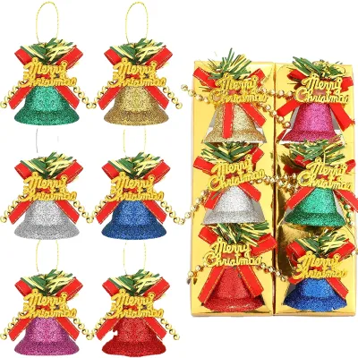 6 Pieces Plastic Colorful Jingle Bells Craft Bells Set Christmas Tree Hanging Bell Decorations