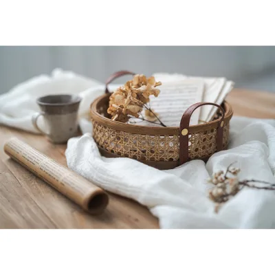 2021 Eco-Friendly Bamboo Storage Basket Box Rattan Picnic Toys Clothes Stackable Lightweight Durable Organizing Shelf Tray Space