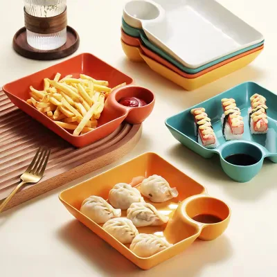 Square Serving Dish Sushi Taco Plastic Dumpling Plates Sauce Compartment Chip Dip Bowl Serving Platter