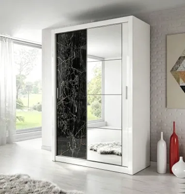Modern Melamine Hinged Door Wardrobe Full Length Mirror Space Saving Large Capacity Hotel Bedroom Storage Cabinet
