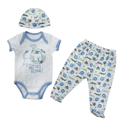 Baby Items Wholesale Newborn Baby Boy Accessories Baby Hat Newborn Soft Bodysuit and Footie Pant
