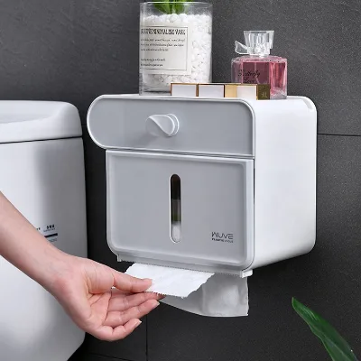 Toilet Tissue Dispenser for Bathroom Wall-mounted Plastic Tissue Box with Storage Drawer