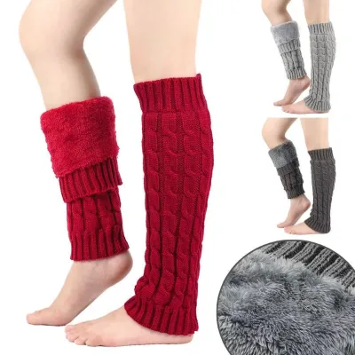 Fleece-lined Thick Polyester Sock Boots Slouchy Socks Womens Leg Warmers Foot Warmers Knitted Cable-knit Solid Heat-Transfer