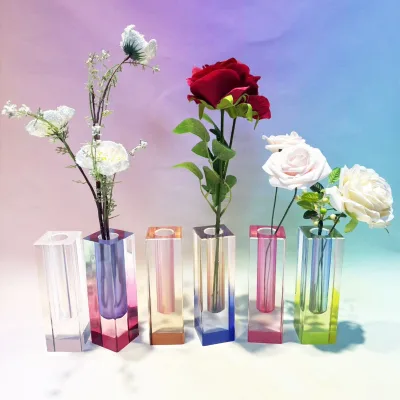 Nordic-style Creative Ornament Rainbow-transparent square Pillar Hydroponic Flower Arrangement Acrylic Decorative