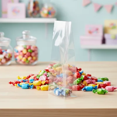 Bopp Plastic Packaging Bag clear Cellophane square Block Bottom Bag for Candy Cookie Bakery Goods