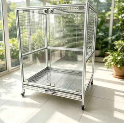 Easy Deep Cleaning 2020 Aluminum Frame Parrot Villa, Detachable All Glass Panels & Metal Dropping Tray