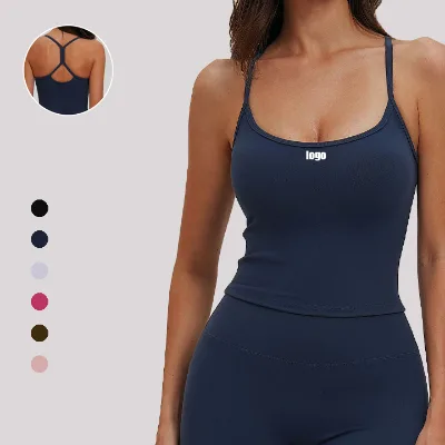 2026 Thin Strap Breathable Knitted Tank Top Racer Back Front Logo Running Lightweight High Supports Compression Yoga
