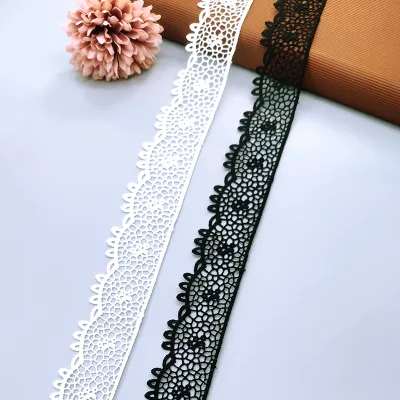 Elegant White and Black Lace Trim Flora Lace Trim for Garment