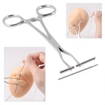 Stainless Steel Long-Needle Forceps Piercing Aid Tool for Nose Studs and Lip Studs Pliers Jinhua