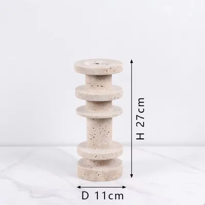 Nordic Style Wholesale Hotel Home Decoration Honed Surface Marble Travertine Candle Holder Candle Stick Holders
